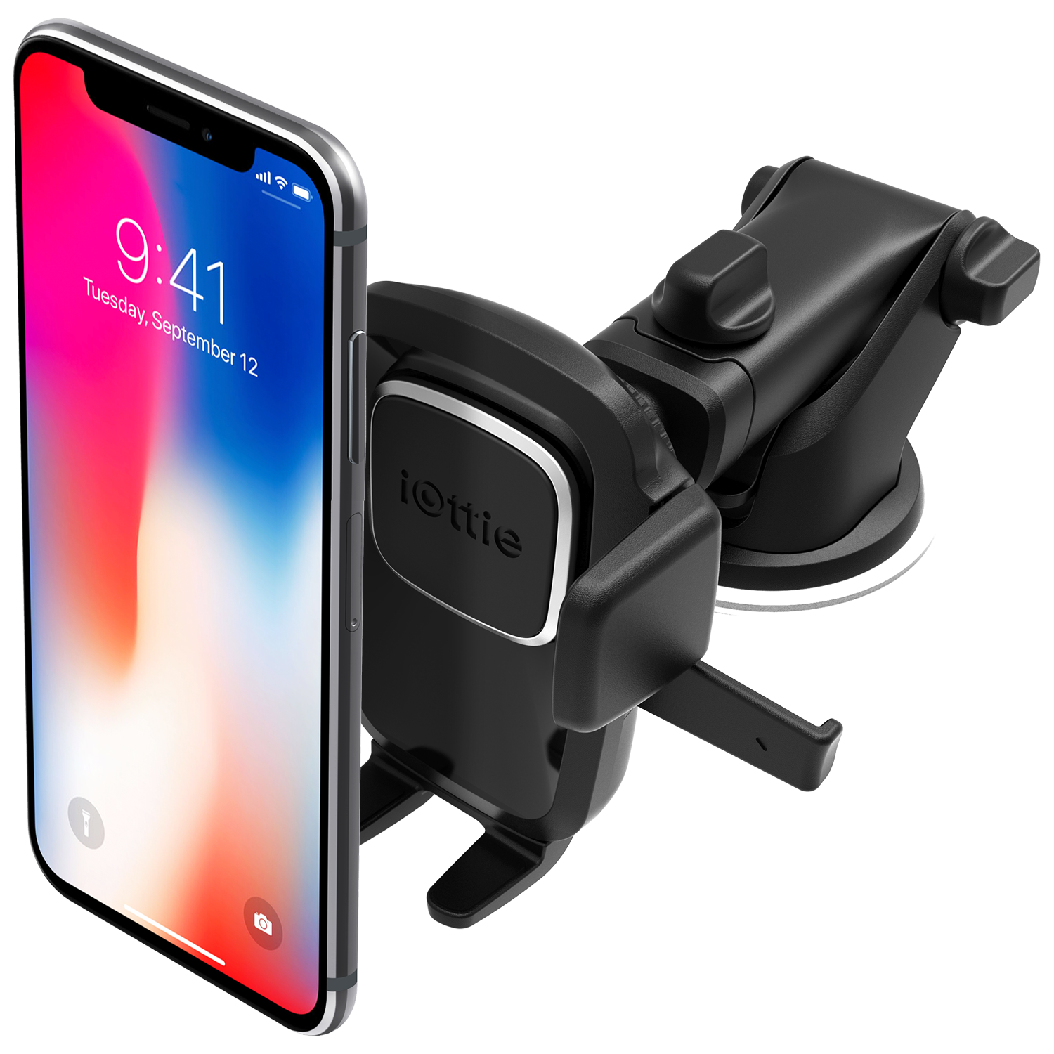 phone mounted on the iOttie Easy One Touch 4 Dash & Windshield universal car mount phone holder for iPhone, Samsung, Moto, Huawei, Nokia, LG, Smartphones, Google smartphones