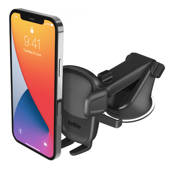 iPhone Mounted on the Easy One Touch 5 Dashboard and Windshield Universal car mount phone holder, iOttie's best-selling car mount with its patented easy one touch mechanism