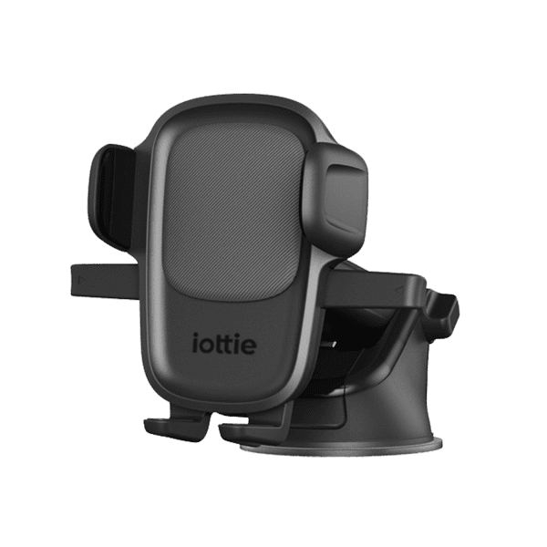 Front View of the Easy One Touch 5 Dashboard and Windshield Universal car mount phone holder with its larger easy one touch button and a universal cradle that fits any smartphones and cases