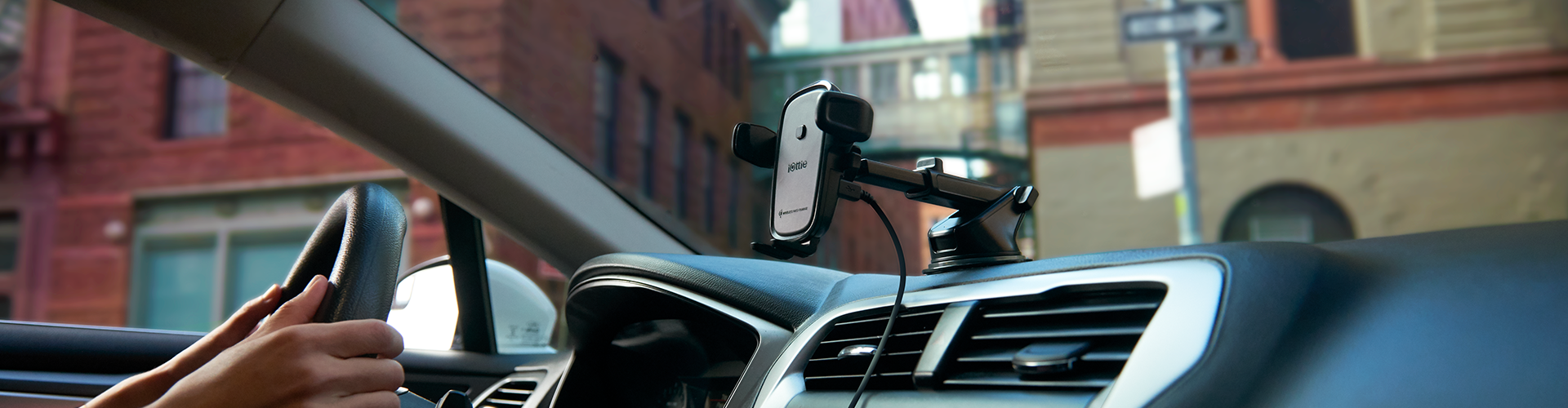 easy one touch wireless 2 mounted on car dashboard, dash mount, phone mount