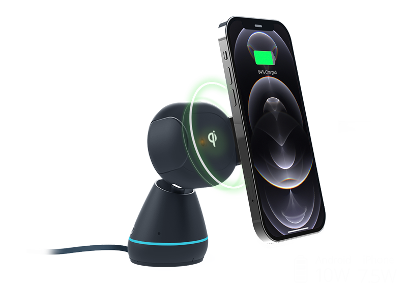 iottie.com-aivo-connect_detail_qi-certified-charging Qi-certified, fast charging Aivo Connect Dash & Windshield Mount charging phone at 10W