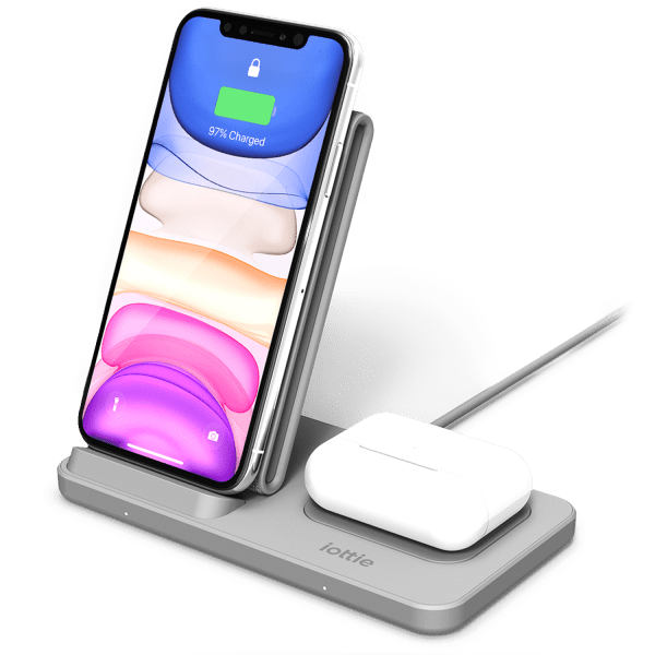 iPhone & AirPods Wirelessly Charging on the iOttie iON Wireless Duo 10W Stand and 10W Pad, qi-certified charger compatible