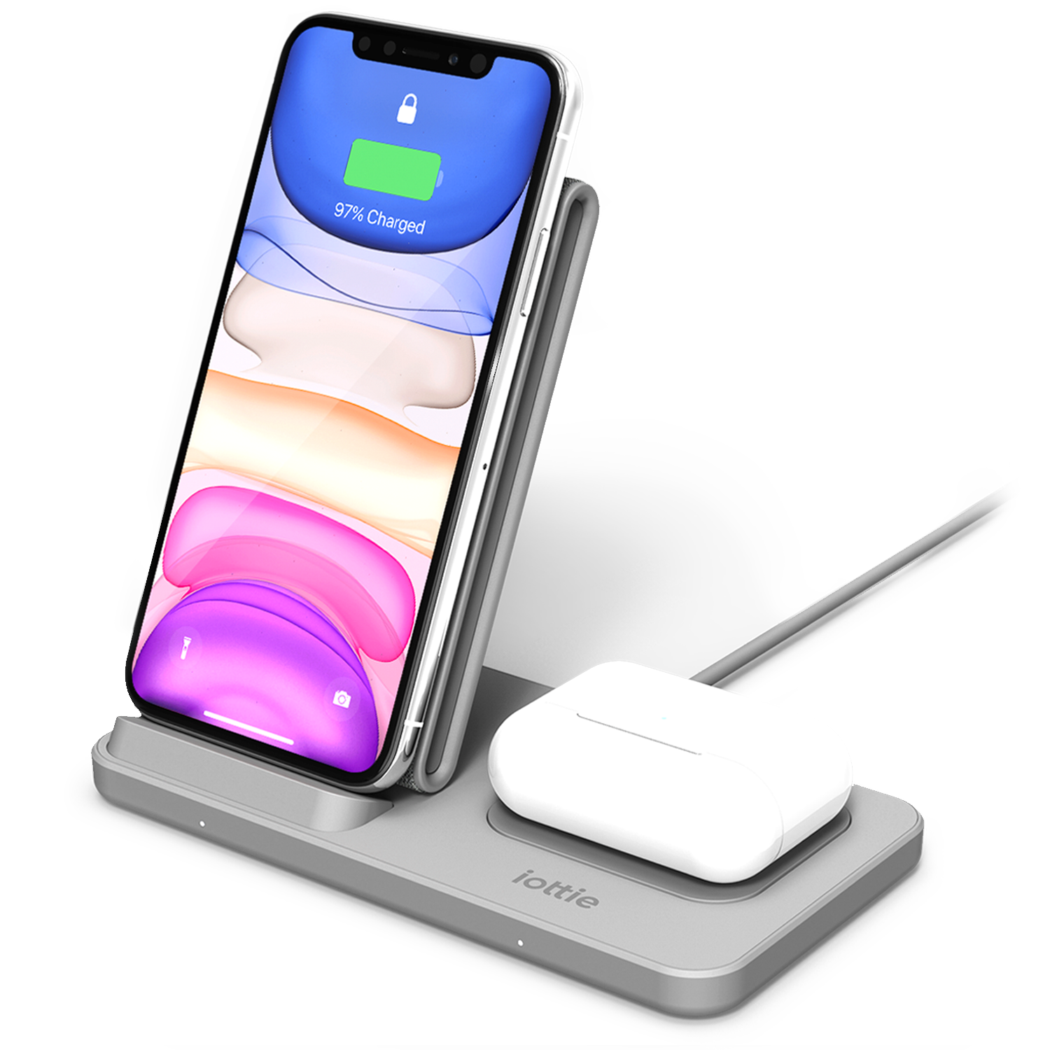 iPhone & AirPods Wirelessly Charging on the iOttie iON Wireless Duo 10W Stand and 10W Pad, qi-certified charger compatible