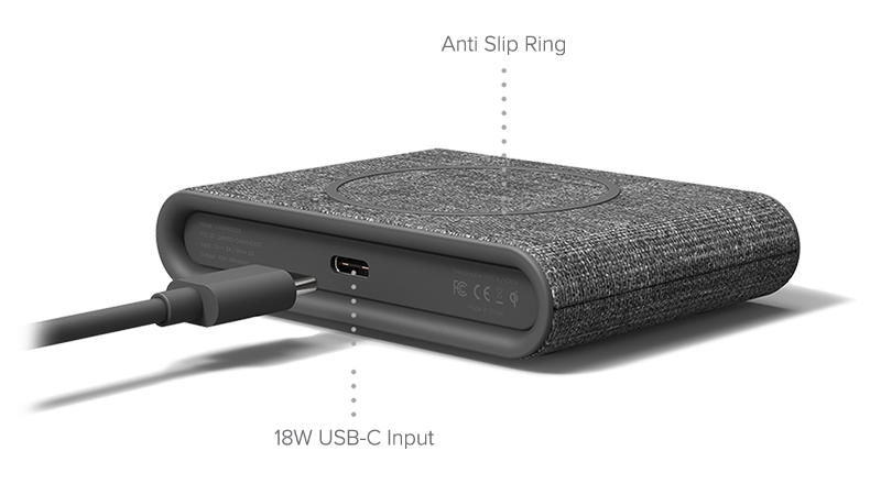 iON Wireless Mini Charing Pad in Ash Features Anti Slip Ring and 18W USB-C Input