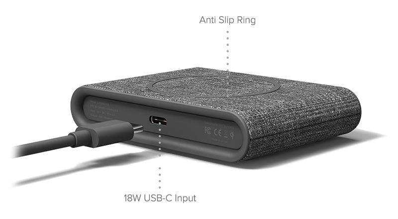 iottie.comionw-mini_ash_detail_convenient-charging iON Wireless Mini Charing Pad in Ash Features Anti Slip Ring and 18W USB-C Input