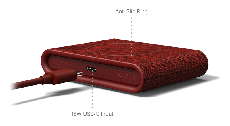 iON Wireless Mini in Ruby Securely and Quickly Charges Apple and Android Phones