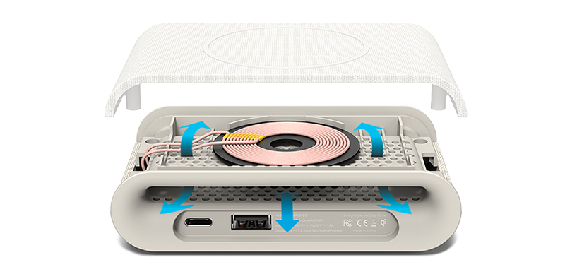 iottie.comionw-plus_ivory_detail_heat-ventilation iON Wireless Plus Charging Pad in Ivory Air Flow Demonstration
