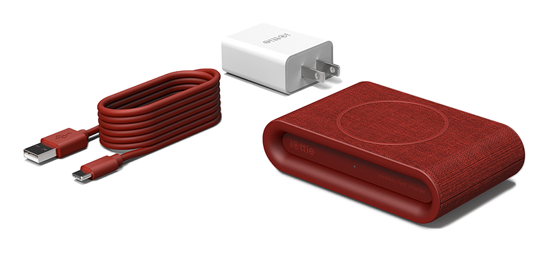 iON Wireless Plus Charging Pad in Ruby, Power Adapter, & USB Cable