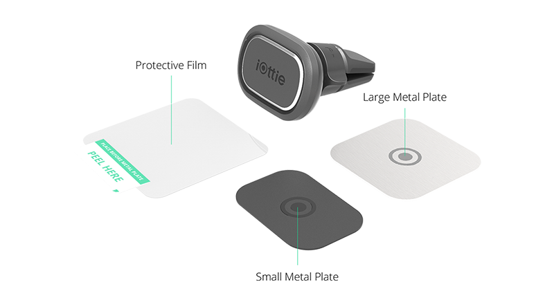 itap2_vent_detail-image6 iTap Magnetic 2 Air Vent Mount includes protective film and metal plates for wireless charging