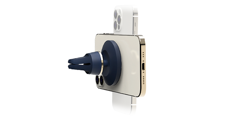 velox_non-wireless-vent_detail5 Velox Magnetic Air Vent Mount Attached to iPhone in Landscape or Portrait Mode