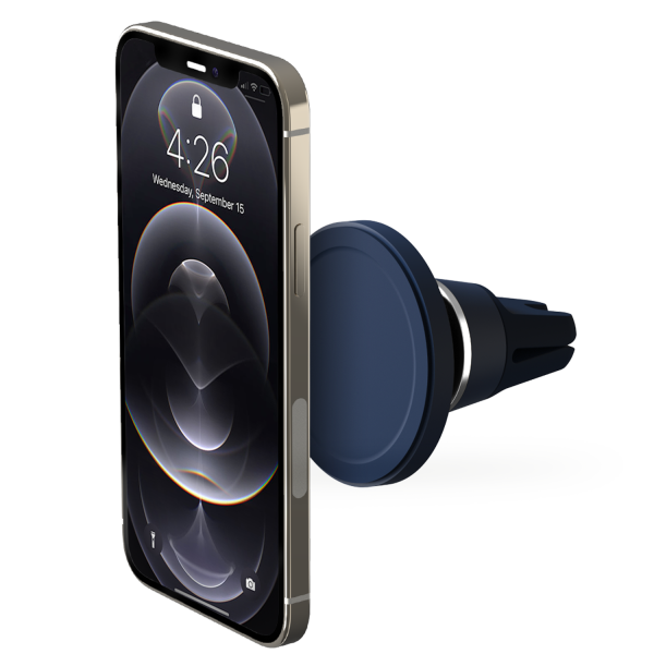 iPhone Mounted on the Velox Magnetic Air Vent Car Mount for iPhone, MagSafe iPhone phone holder for iPhone 13 mini, iPhone 13, iPhone 13 Pro, iPhone 13 Pro Max, iPhone 12 series, MagSafe compatible cases
