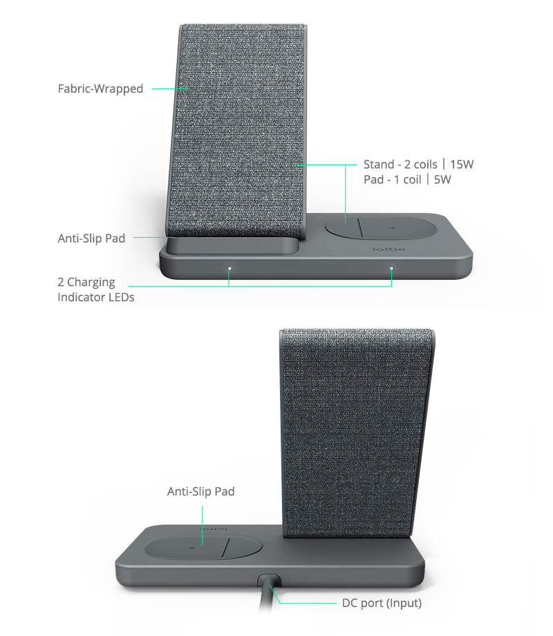 iottie.comion-wireless-duo-stand_darkgray_detail_at-a-glance iON Wireless Duo Stand Made for Google, Dual Charging Stand Product Overview